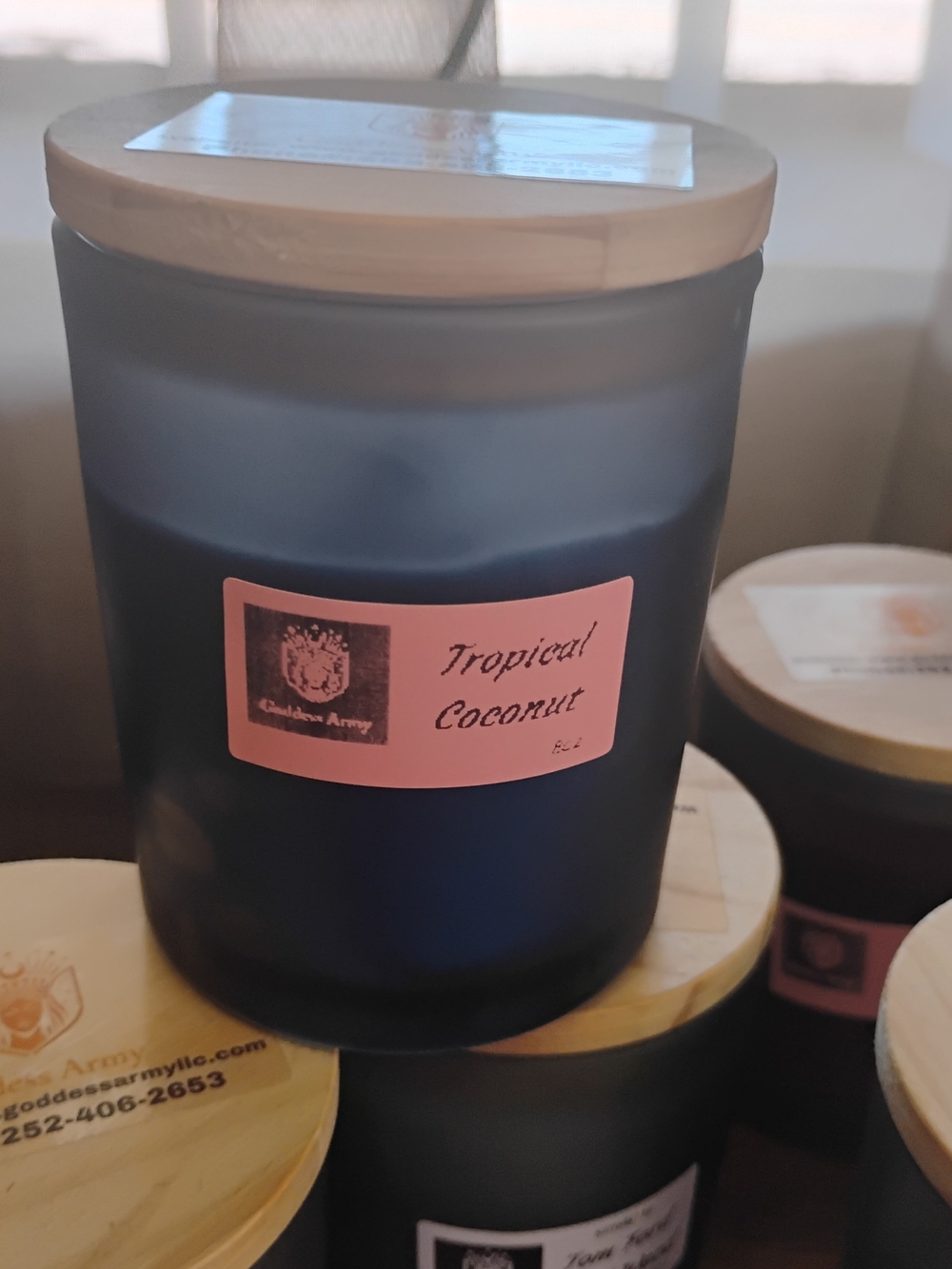 Tropical Coconut Scented Candle - Navy Blue